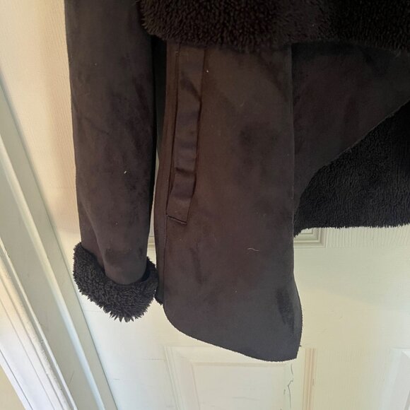 Lauren Ralph Lauren Faux Black Suede and Fleece Open Jacket Soft Cozy Classic Me - Picture 3 of 5